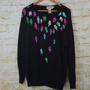 Faucetti Vnt Sweater Sz L Black Sequin